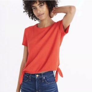 Madewell Thread and Texture Side Knot Tie Short Sleeve Crop Top Shirt Size Small